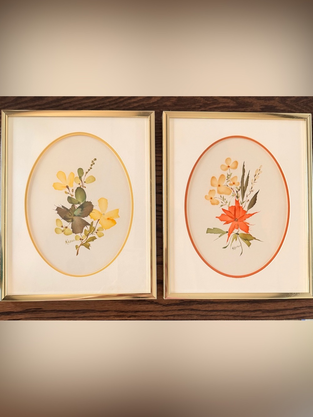 Original Vintage George Botond Kovacs Floral Watercolors in Gold Frames